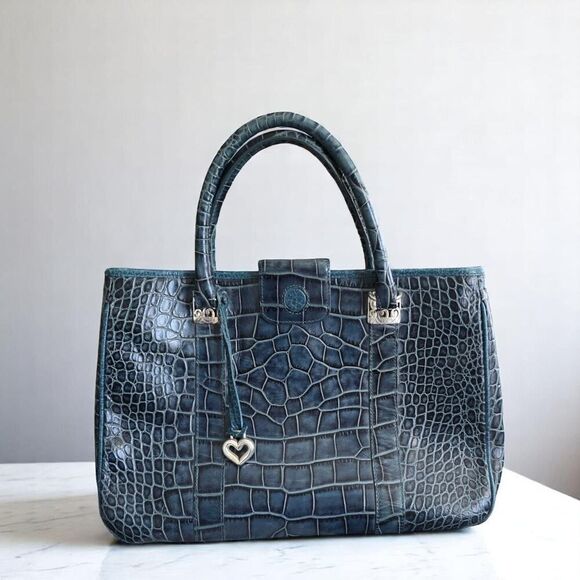 Brighton Turquoise Teal Monroe Croc Embossed Leather Top-Handle Purse Bag Womens - Picture 1 of 7